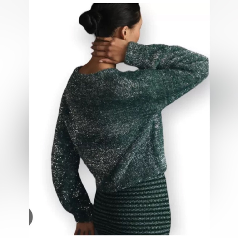 Anthropologie Maeve Tinsel Eyelash Sweater Size XL Teal Green - Picture 2 of 13